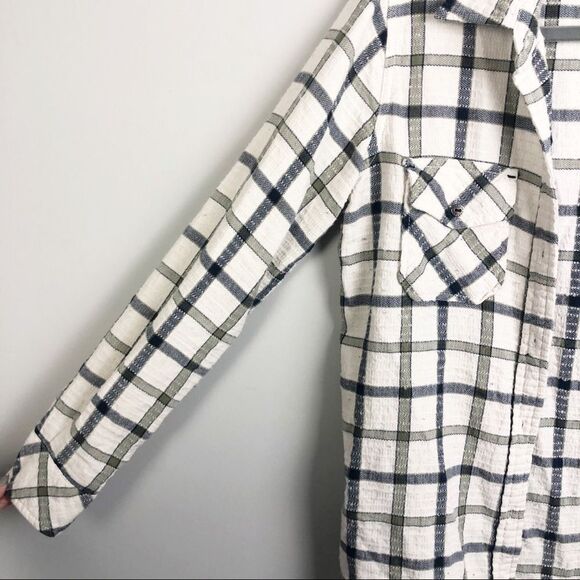 CURRENT/ELLIOTT | Plaid Button Front Shirt Cream Long Sleeve Women’s Size Small - Picture 9 of 11